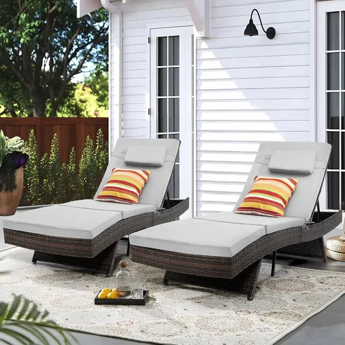 Vista 9 de Sundale Outdoor Juego de 2 tumbonas de mimbre para patio Aruba
