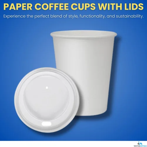Vista 2 de Tazas de café de 8 onzas con tapas desechables de papel para café caliente (50 tazas y 50 tapas)