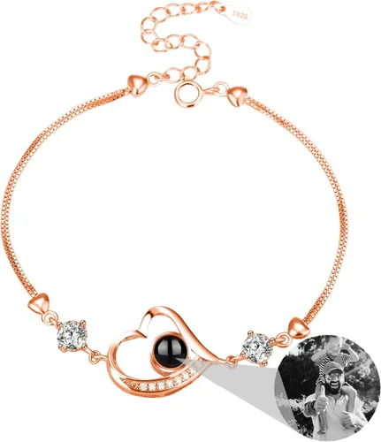 Vista 8 de Godchoices Pulsera de fotos personalizada, pulsera de proyección de fotos con imagen en el interior, collar con texto en inglés "I Love You