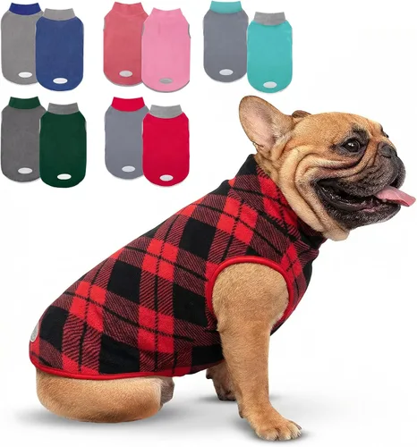 Vista 12 de cyeollo Paquete de 2 suéteres de forro polar para perro, chaleco cálido reflectante para perro, abrigo elástico para perro, chaqueta de invierno