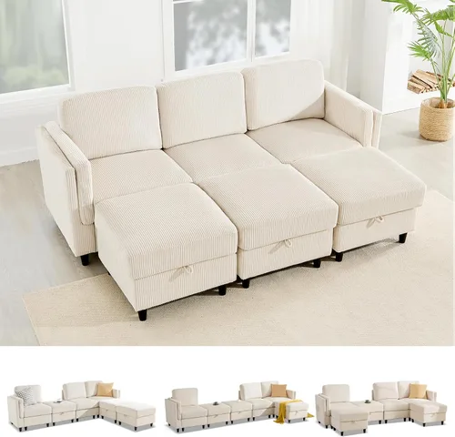 Vista 27 de KKL Sofá modular de 84 pulgadas, sofás de 3 plazas para sala de estar con almacenamiento, sofá modular de asiento profundo seccional, funda