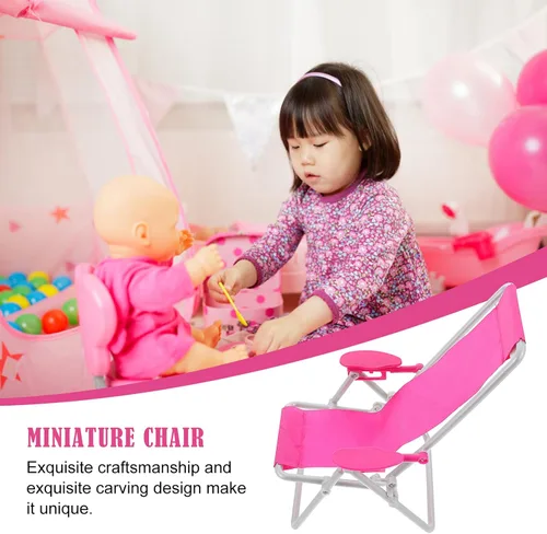Vista 8 de Toyvian Silla de playa plegable en miniatura, muebles de casa de muñecas, silla de cubierta Longue Deck Mini Accesorios de muebles Accesorios Rosy 3