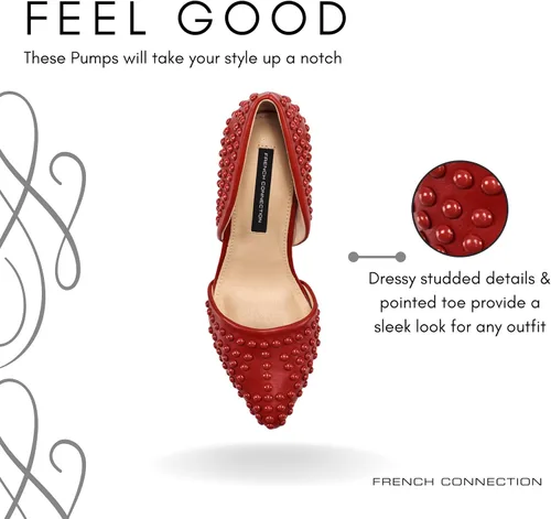 Vista 5 de French Connection Forever - Zapatos de tacón alto para mujer, puntiagudos y cerrados, zapatos de vestir con tachuelas