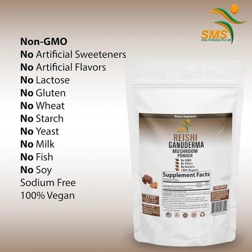 Vista 3 de Seta Reishi 3.53 oz en polvo 3.52 oz (60% polisacáridos) para mayor longevidad por SMS, vegano, orgánico, extracto de Reishi sin OMG, suplemento