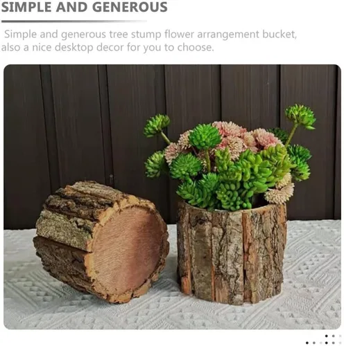 Vista 5 de OSALADI 2 macetas de tronco de árbol, corteza de madera, suculentas, cubo, rústico, natural, cactus, maceta, florero, contenedor para arreglos