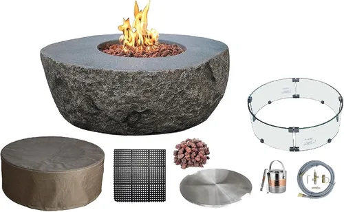 Vista 111 de Elementi+ Mesa de Fuego de Gas Colorado de Hormigón Fundido de 56" Rectangular, Hoguera al Aire Libre con Ignición Electrónica Incluye Cubierta