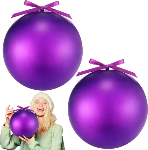 Vista 11 de Zubebe 2 adornos de Navidad gigantes rellenables de 8 pulgadas con cintas, bolas de Navidad de plástico de gran tamaño para decoración de césped al