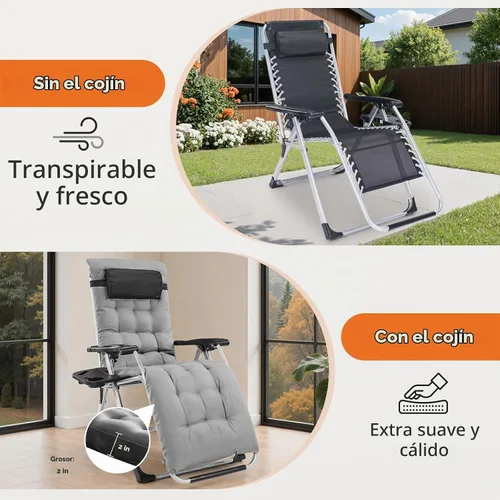 Vista 6 de Tumbonas prémium para exteriores, silla de gravedad cero de gran tamaño Acolchado Gris