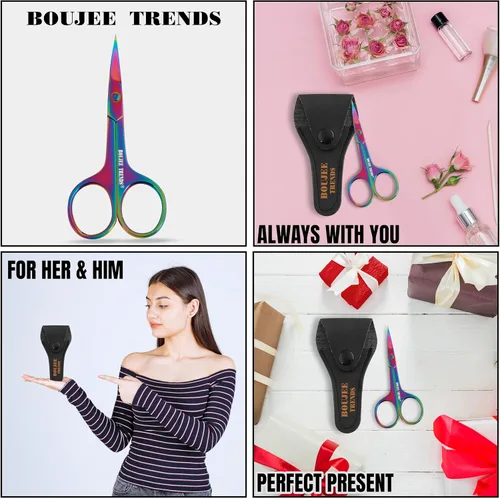 Vista 7 de Tijeras de uñas para uñas, cejas, bigote, facial, nariz, oído, peluquería, multiusos, tijeras de belleza pequeñas, cuchillas curvadas y afiladas