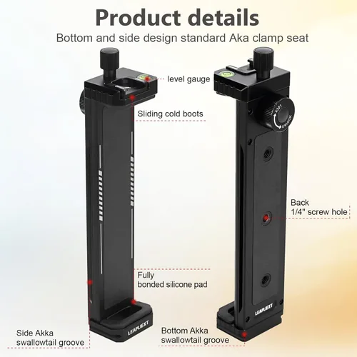 Vista 3 de Soporte para iPad de aleación de aluminio para trípode, compatible con iPad mini y tabletas de 5-8.8 pulgadas, tornillo de 1/4 pulgadas y liberación