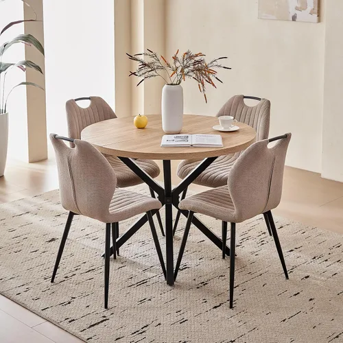 Vista 17 de Juego de mesa de comedor redonda de 39 pulgadas para 4, mesa Beige