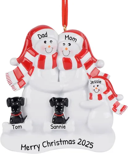 Vista 12 de Personalized Family Christmas Ornament 2022 - Snow Family Ornament 2022 Family of 3 - Dog Ornament 2022 Family Ornament with 2 Black Dogs