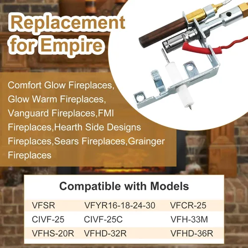 Vista 2 de 14D0477 Registro de gas libre de ventilación, montaje piloto ODS, chimenea de gas propano LP compatible con Empire FMI, etc., número de pieza