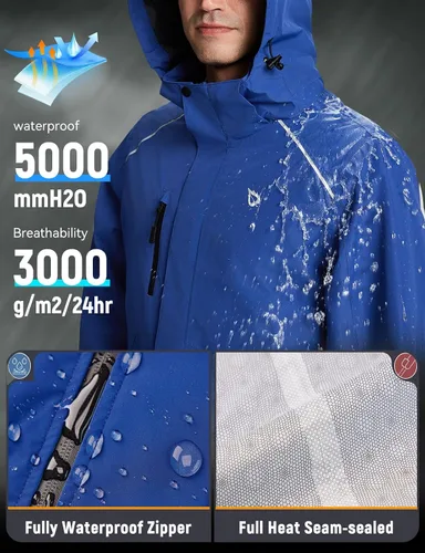 Vista 5 de baleaf Chaqueta impermeable para hombre 3 en 1 para esquí de invierno, rompevientos con capucha reflectante, plegable, con chaqueta de forro polar