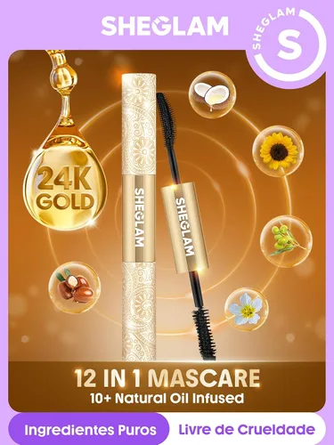 Vista 3 de SHEGLAM Máscara de pestañas todo en uno de 24k con volumen multiefecto de larga duración