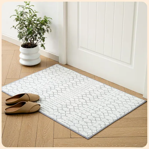 Vista 387 de Istana Alfombra larga antideslizante de 2.5 x 8 para el hogar, para pasillo y cocina, lavable, sedosa y suave al tacto, elegante, color azul y marfil