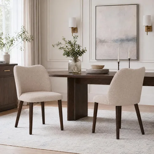 Vista 10 de MALOL Juego de 4 sillas de comedor, sillas de cocina tapizadas de tela con respaldo curvo, asiento acolchado y patas de madera maciza, silla