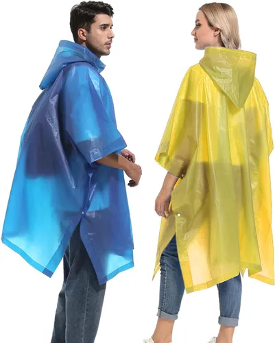Vista 75 de Ponchos de lluvia reutilizables con capucha con cordón para adultos, abrigo de lluvia grueso impermeable, 2 paquetes