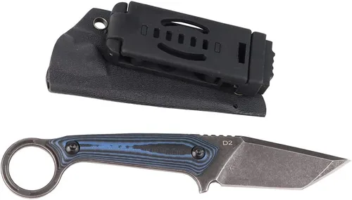 Vista 5 de MASALONG kni211 - Cuchillo recto táctico de hoja fija para acampar al aire libre, mango cómodo de acero D2 (negro)