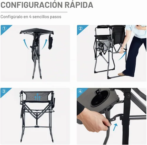 Vista 9 de EVER ADVANCED Silla alta de textileno para campamento, silla de directores de malla, taburete de bar plegable alto con mesa auxiliar