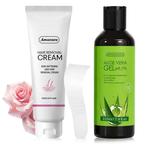 Vista 9 de Kit de crema depilatoria sin dolor, crema depilatoria eficaz para mujeres y hombres, formulada con pepino para una piel suave, removedor de vello