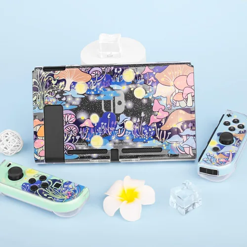 Vista 6 de GLDRAM Glitter Clear Case Compatible with Nintendo Switch, Anti-Scratch Hard Protective Skin Cover, Flash Shiny Switch Shell Accessories Bundle with