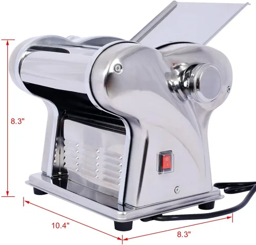Vista 3 de Máquina eléctrica de pasta, máquina de rodillos de acero inoxidable, 2 cuchillas para fideos redondos delgados de 0.059 in y planos de 0.157 in