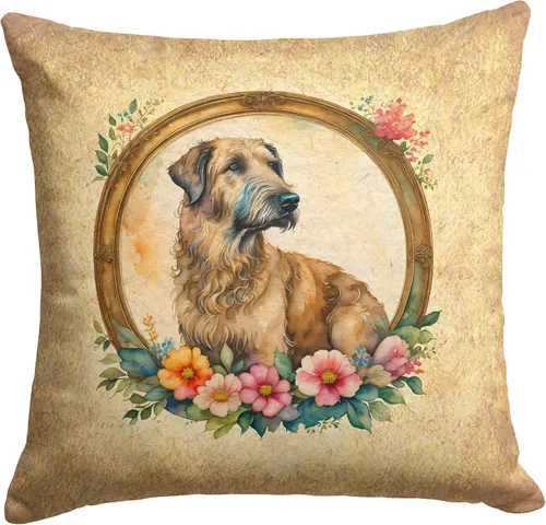 Vista 214 de Caroline's Treasures DAC2072PW1414 Affenpinscher and Flowers - Almohada decorativa de tela, lavable a máquina, para interiores y exteriores