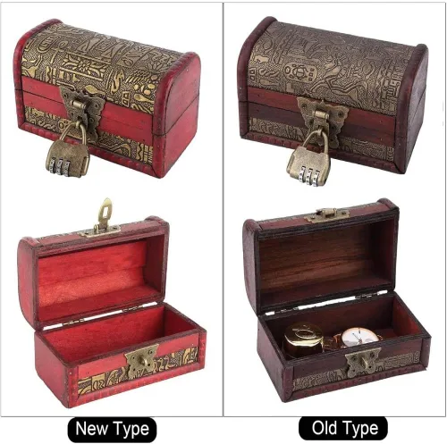 Vista 2 de Caja de madera vintage con cerradura, cofre del tesoro antiguo con cerradura, pequeño joyero de madera con cerradura para almacenamiento de joyas
