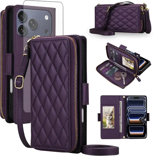 Vista 13 de Asuwish Funda compatible con iPhone 6/6s/7/8/SE 2020 2022 con cremallera y bloqueo RFID, protector de pantalla, correa cruzada i6 i7 i8 7s 8s SE2020