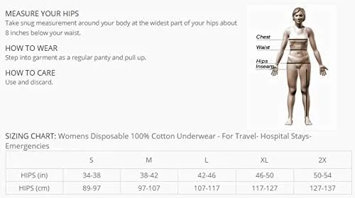 Vista 4 de Underworks Paquete de 20 ropa interior desechable 100% algodón para mujer, para viajes, estancias en hospital, emergencias