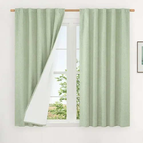 Vista 50 de LAMIT Cortinas opacas cortas de lino de 30 pulgadas para ventanas de cocina sobre el fregadero, cortinas de café texturizadas de lino marfil