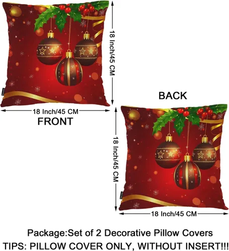 Vista 6 de Swono Juego de 2 fundas de almohada cuadradas decorativas de 18 x 18 pulgadas, bolas de Navidad de Año Nuevo, juego de 2 fundas de almohada