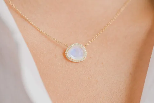 Vista 5 de Diamond Moonstone Necklace 14k Solid Gold Moonstone Necklace
