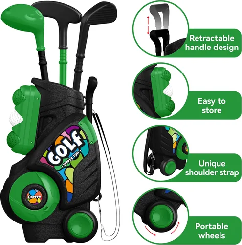 Vista 3 de Liberry Juego de golf para niños de 2, 3, 4 años, carrito de golf mejorado para niños con diseño de correa para el hombro, juguetes deportivos