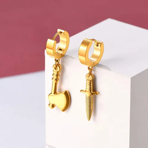 Vista 9 de FaithHeart Aretes de aro Huggie para mujer, acero inoxidable, chapado en oro de 18 quilates, aretes colgantes de gota de AnkhCrossCandkBocina