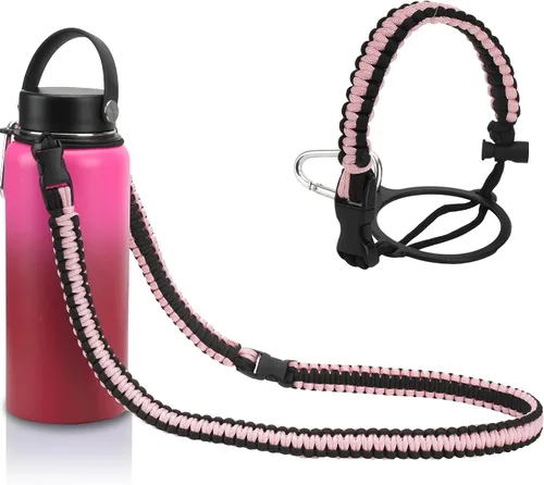 Vista 11 de Wongeto - Porta Mango de Cuerda Paracord con Correa de Hombro, Compatible con Botellas de Agua de Boca Ancha Hydro Flask