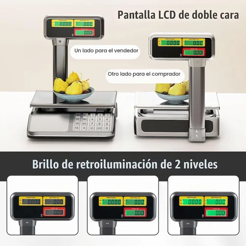 Vista 6 de S AFSTAR Báscula de cálculo de precios con pantalla de poste, báscula comercial de alimentos de 88 lb con plataforma de acero inoxidable, batería