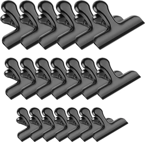 Vista 13 de Pinzas para bolsas, clips de acero inoxidable resistentes, paquete de 8, gran cierre para bolsas de alimentos, ideal para sellar bolsas de café Negro