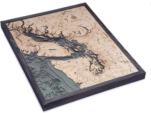 Vista 2 de Salish Sea, Washington - Tabla de madera náutica 3-D, marco gris, 24.5 x 31 pulgadas