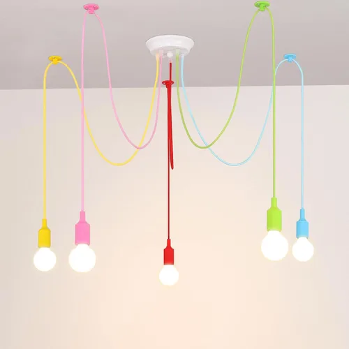 Vista 2 de Lámpara Colgante de Araña Colorida, Luminarias Divertidas para Niños, Lámpara de Techo Ajustable DIY para Habitación de Niñas y Niños, Sala