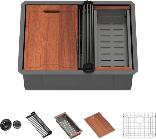 Vista 38 de Lordear - Fregadero de barra de 12 pulgadas bajo montaje, estación de trabajo, calibre 16, T304, 12 x 15, acero inoxidable, fregadero de cocina