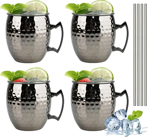 Vista 9 de TJ Moscow Mule - Juego de 2 tazas de mula, taza martillada negra, 17 onzas Negro