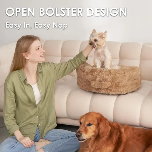 Vista 3 de EHEYCIGA Sofá cama suave para gatos de interior, cama extra pequeña esponjosa para perros con funda extraíble lavable, sofá para mascotas, Camello