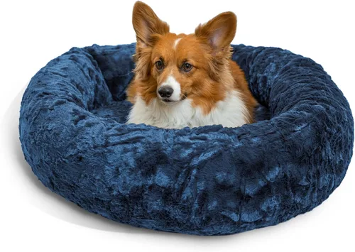 Vista 103 de Best Friends by Sheri - The Original Calming Donut - Cama calmante en forma de dona para perros y gatos - Pelo largo, azul bebé, M, 30 x 30 pulgadas