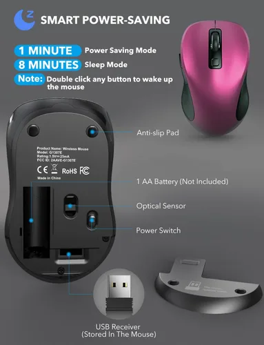Vista 5 de Trueque Mouse inalámbrico para laptop, mouse ergonómico de 2.4 G con 3 niveles de DPI ajustables, botones de página arriba y abajo, mouse USB