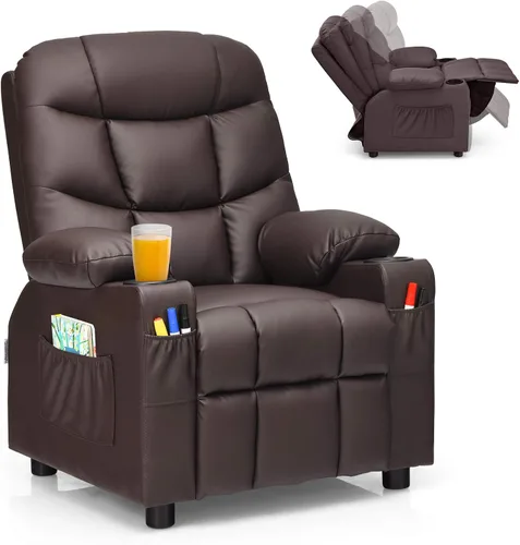 Vista 15 de Costzon Silla Reclinable para Niños con Portavasos, Silla de Descanso Ajustable con Reposapiés y Bolsillos Laterales para Habitación de Niños