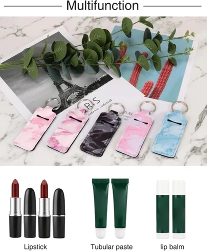 Vista 5 de Meiiy Chapstick Soporte para bálsamo labial, funda para lápiz labial, soporte para brillo de labios con gancho, 3 piezas de relleno de calcetines