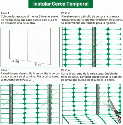 Vista 5 de Rollo de esgrima de malla de plástico para valla de seguridad, 1 rollo con 25 estacas de acero