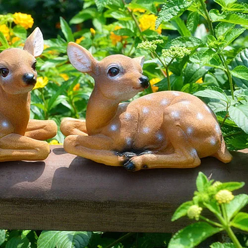 Vista 4 de 2 figuras de ciervo de resina de jardín, estatuas de ciervos modelo animal para patio y jardín, modelo animal de arte, adorno de decoración
